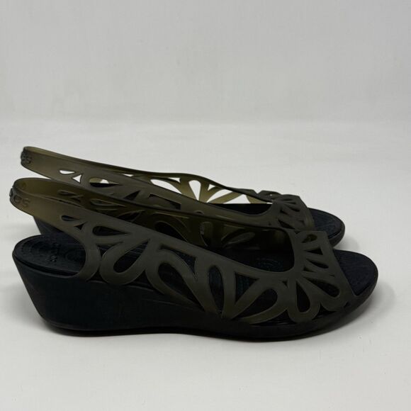 Crocs Adrina III Wedge Sandals Womens 9 Black Open Toe Summer Comfort Casual - Picture 1 of 15